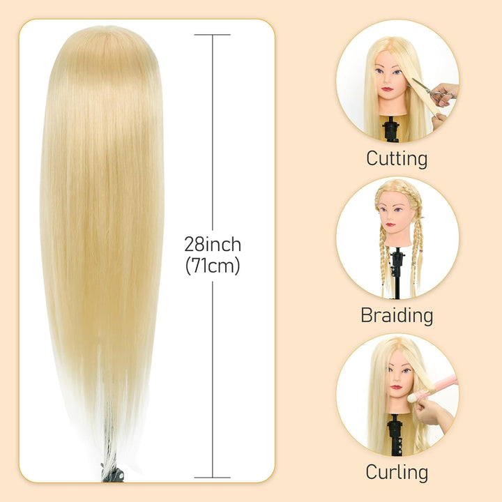 Frisierkopf,Neverland Übungskopf 71cm 60% Echthaar,Frisieren Trainingsköpfe für Friseure Ausbildung