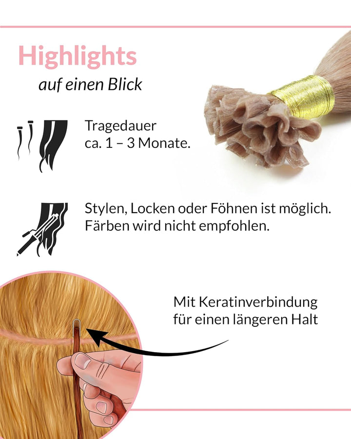 hair2heart Extensions Echthaar Bondings Glatt - 200 Strähnen 0.5g 30cm Honigblond 