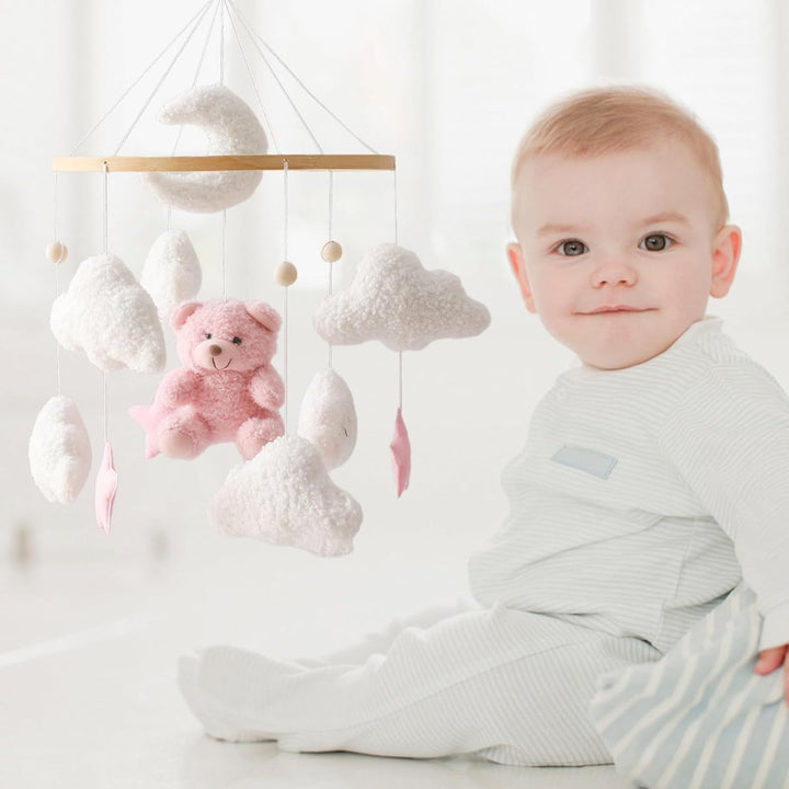 Mobile Baby Windspiele, Babybett Mobile 3D Bär Hase Kaninchen Wolken, Kinderzimmer Hängende Bettgloc