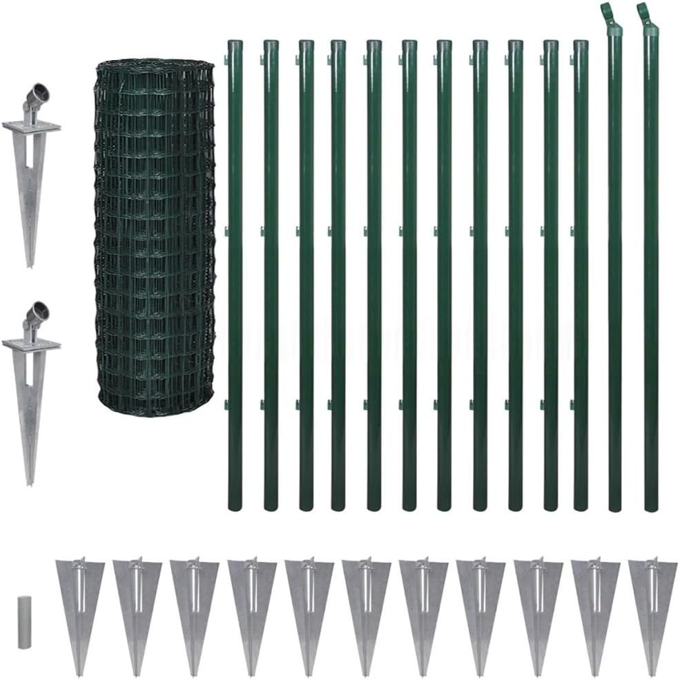 Tidyard Eurozaun-Set mit Erdnägeln, Gartenzaun Maschendraht, Stahl Grün, 25 Meter Länge, Höhe wählba