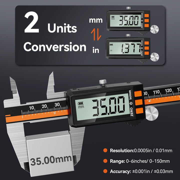 Preciva Digitale Messschieber, Schieblehre 0-150mm/0-6 Zoll Messlehre mit LCD-Anzeige Type-C Aufladb