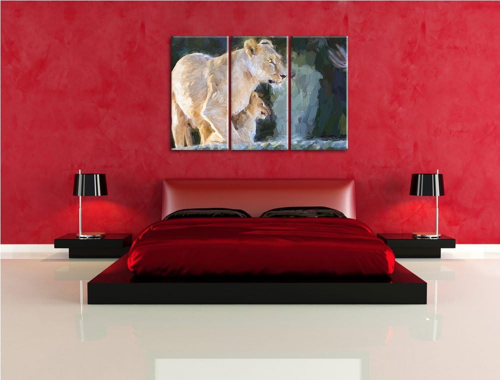 Löwenmutter mit Jungtier Spezial 3-Teiler Leinwandbild 120x80 Bild auf Leinwand, XXL riesige Bilder