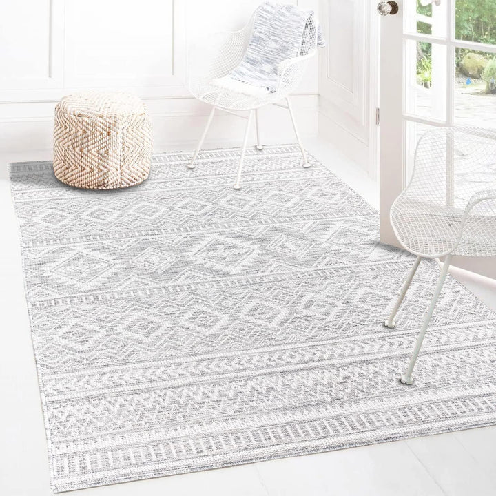 payé Outdoor Teppich Wetterfest - Grau - 140x200cm - Ethno Look - Küche Badezimmer Balkon Garten Ter