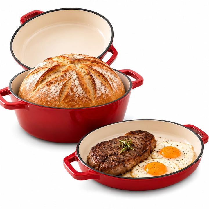 Gusseisen Topf 5.7L, 26cm Emaille Bräter mit Deckel, Schmor- & Brotbacktopf, für Brot backen, Sauert