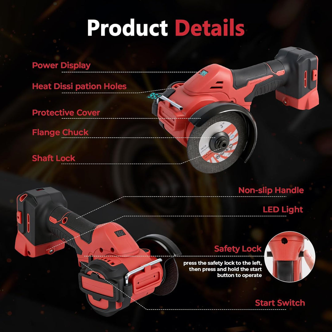 Akku-Winkelschleifer für Milwaukee 18 V, bürstenloser Mini-Winkelschleifer, 20.000 U/min 75 mm klein