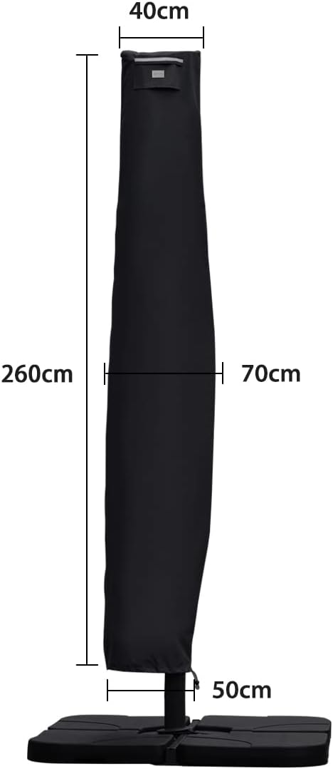 Sekey® Schutzhülle für Ampelschirm,Abdeckhauben für Sonnenschirm 260cm x 40/70/50cm Schwarz, 260cm x