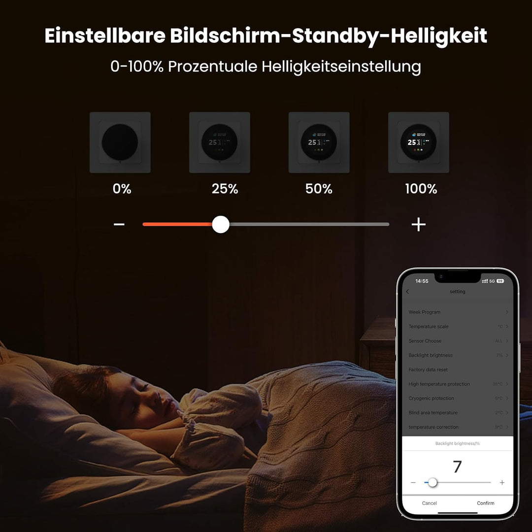MIUCDA Smart Knopf Thermostat WiFi für Elektrische Fussbodenheizung，55x55 Raumthermostat Fussbodenhe