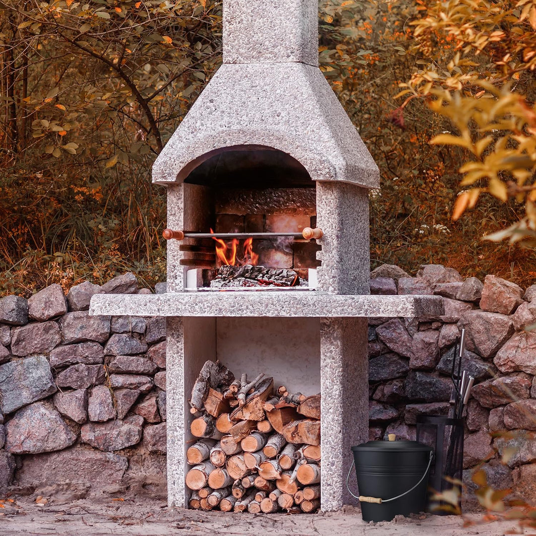 Relaxdays Ascheeimer mit Deckel, 12 L, Kamineimer, Stahl & Holz, Aschebehälter mit Henkel, Kamin, Of