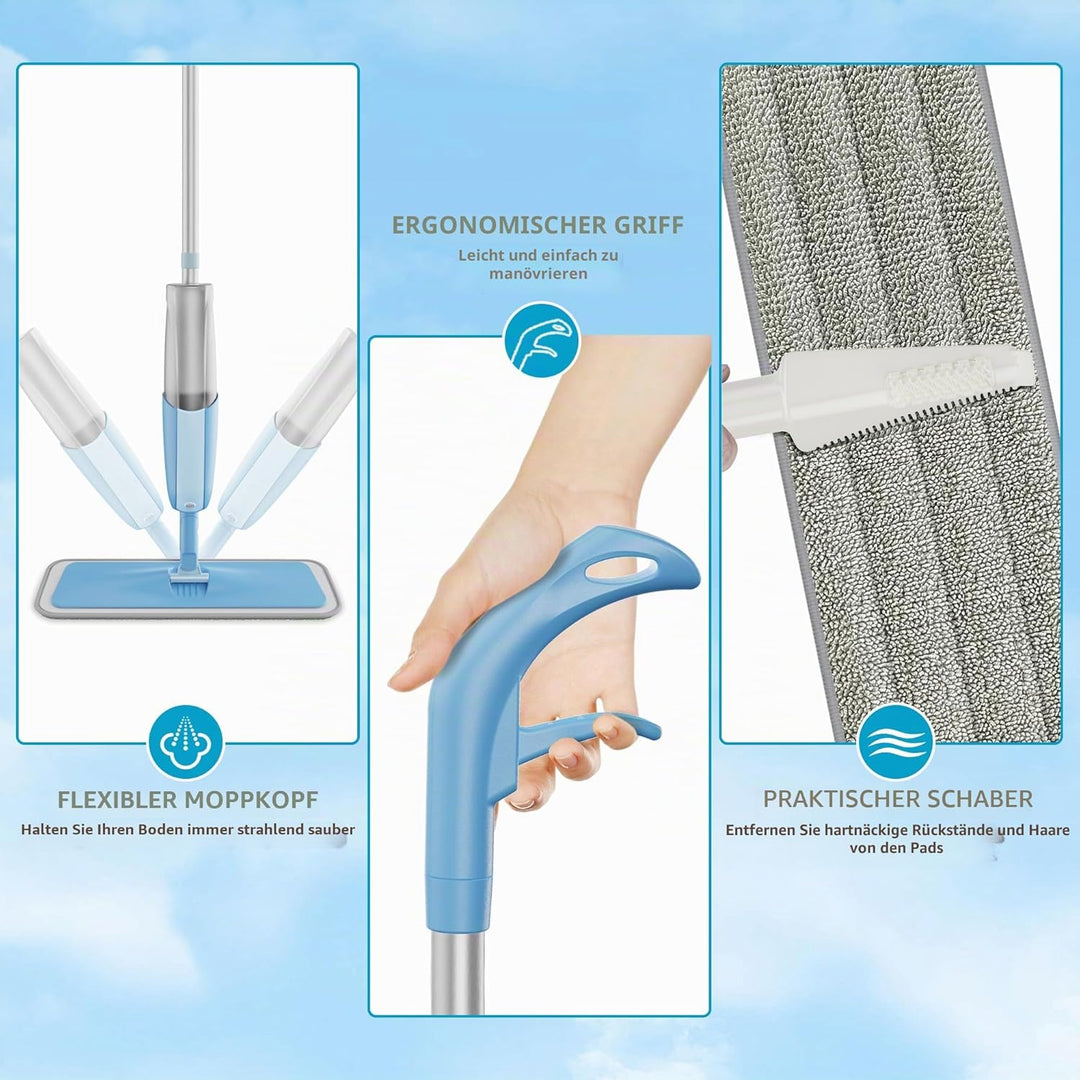 Wischer mit Sprühfunktion, MEXERRIS Sprühwischer Bodenwischer mit Wassertank 360 Grad Rotierender Wi