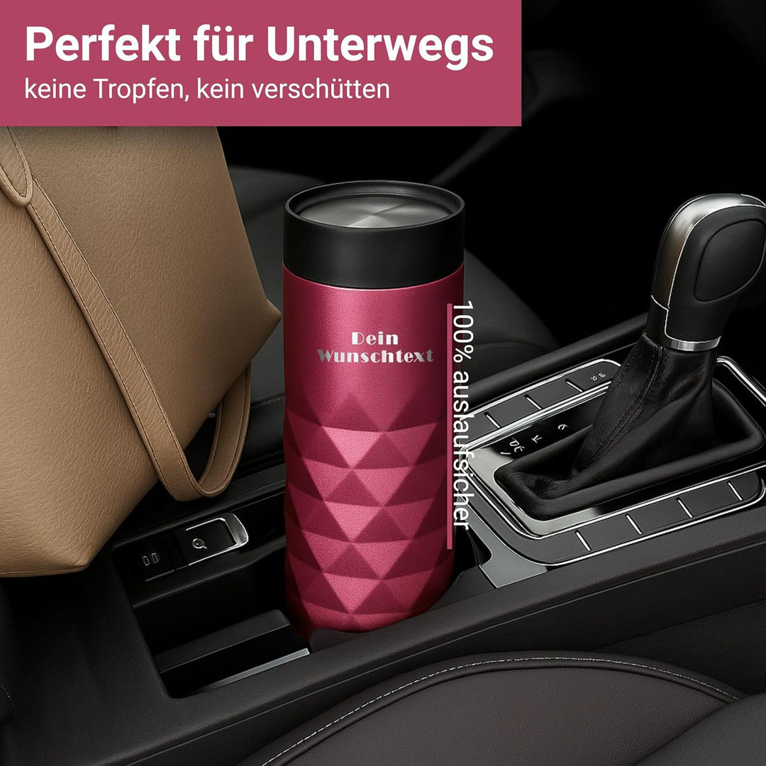 Edelstahl Thermobecher personalisiert – 100% auslaufsicherer & thermoisolierter Kaffeebecher – 450 m