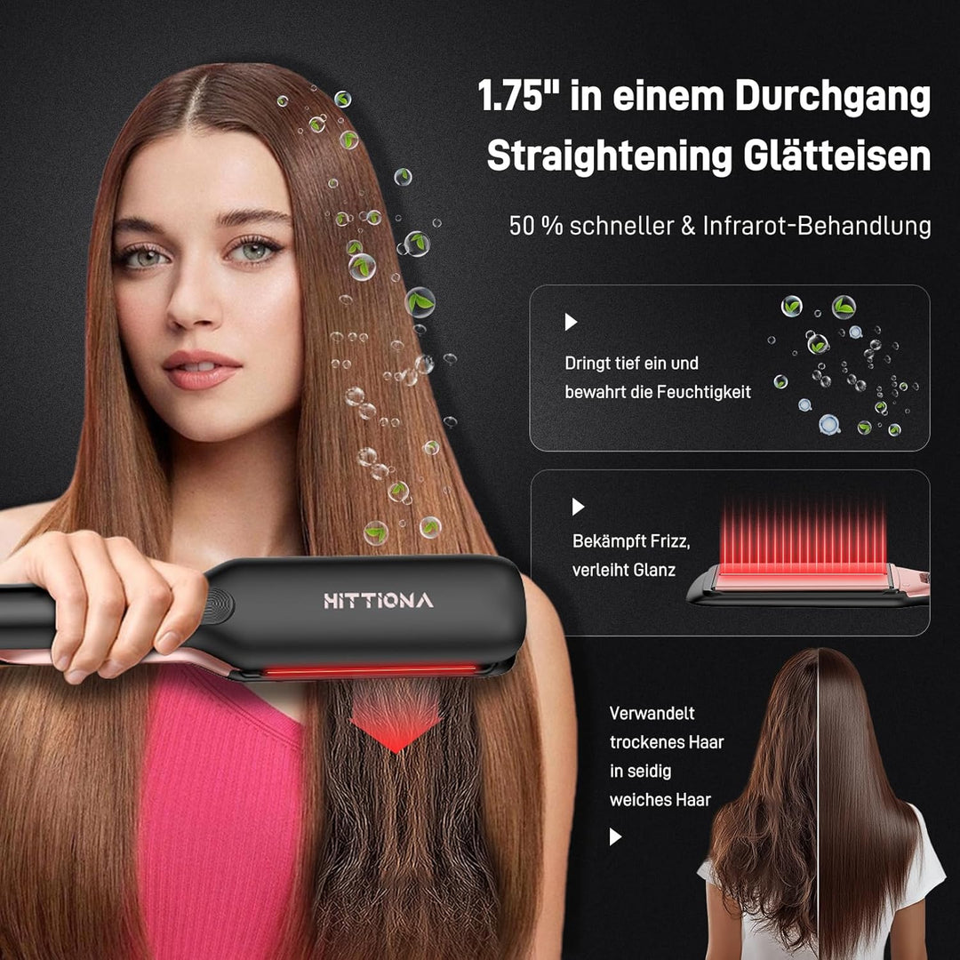 【Professionelles Keramik-Glätteisen】1.75“ Ionen-Haarglätter mit LCD-Temperaturanzeige – Individuelle