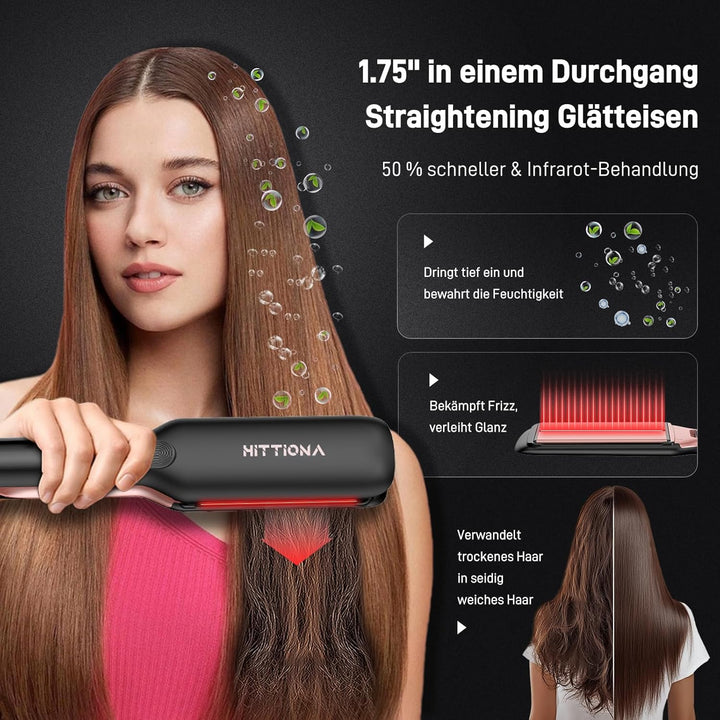 【Professionelles Keramik-Glätteisen】1.75“ Ionen-Haarglätter mit LCD-Temperaturanzeige – Individuelle