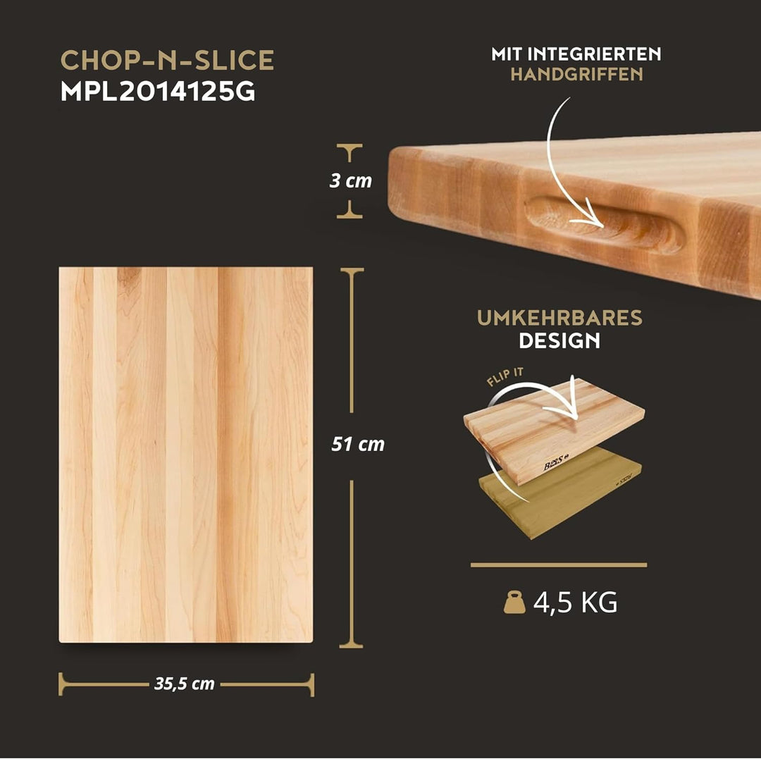 Boos Block Schneidebrett XXL - 50,8 x 35,6 x 3,2 cm - Schneidebrett Holz Gross Massiv - Hackbrett -