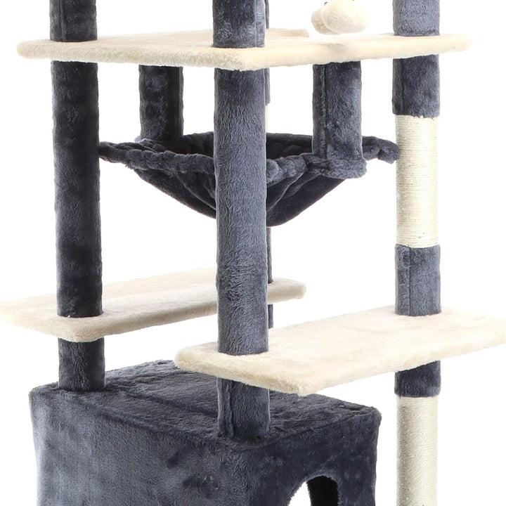 Fudajo Kratzbaum in Dunkelgrau/Beige 134 cm hoch, Katzenkratzbaum mit Katzenhaus + Liegemulde, Katze