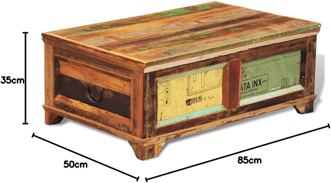 BADJAS Couchtisch mit Stauraum Vintage Altholz Beistelltisch, Nachttisch, Nachtkommode für Wohnzimme