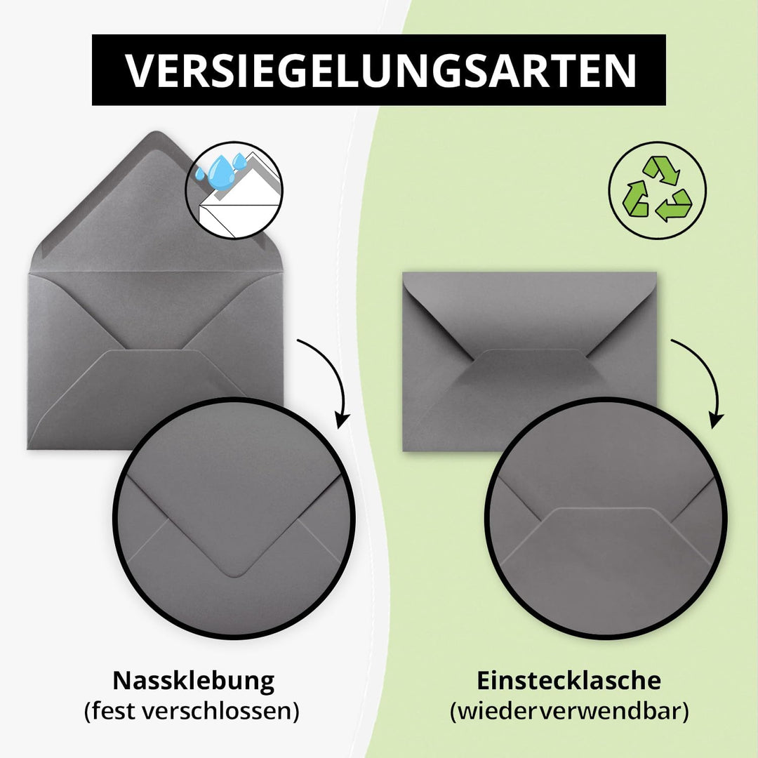 200x Brief-Umschläge in Graphit-Grau/Dunkelgrau - 80 g/m² - Kuverts in DIN B6 Format 12,5 x 17,6 cm