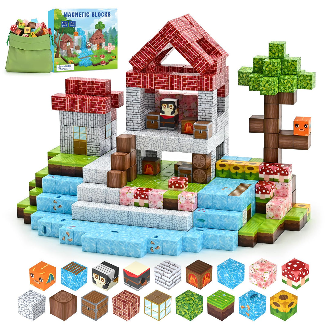 PINKCAT Magnetic Blocks Magnetische Bausteine, Magnete Bausteine Spielset, Magnetischer Spielzeugbau