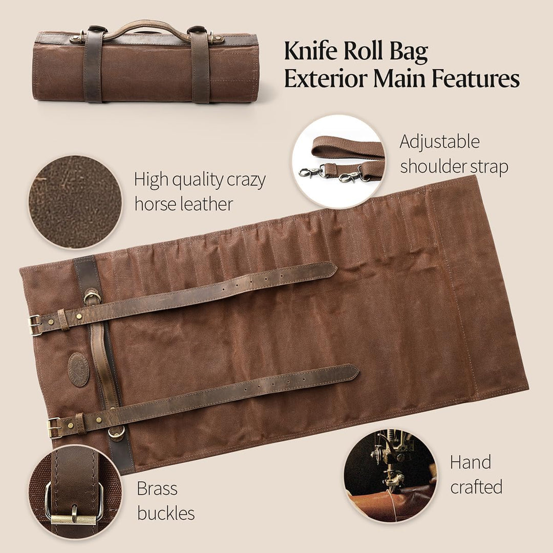 XINZUO Messertasche, Profi Kochmesser Koffer, 12 Schlitzen, 16oz gewachstes Segeltuch und Crazy Hors