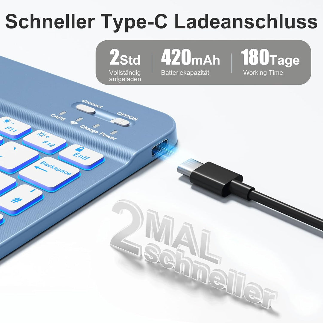 Vobafe Bluetooth Tastatur mit Telefonhalter für iOS/Android/Windows, Kabellose Tablet Tastatur für i