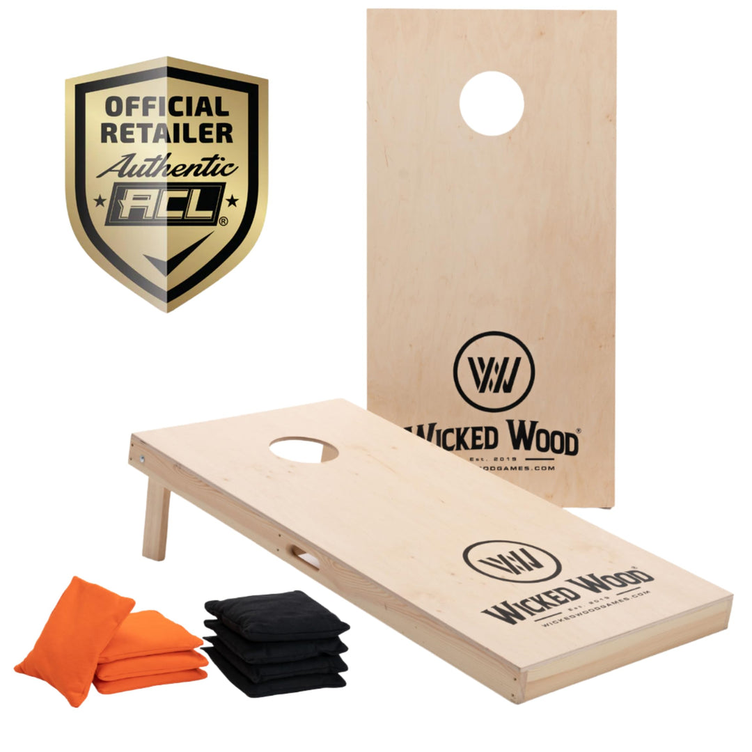 Cornhole Set – 120 x 60 cm - Sackloch Spiel – Wicked Wood – offiziell ACL-lizensiertes Set of Boards
