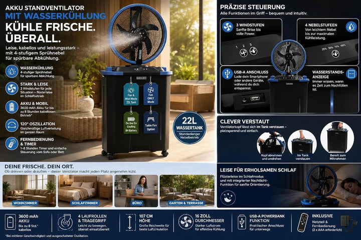 Olsen &amp; Smith Luftkühler &amp; Klimaanlage Mobil ohne Abluftschlauch ventilator | Standventilator mit Wa