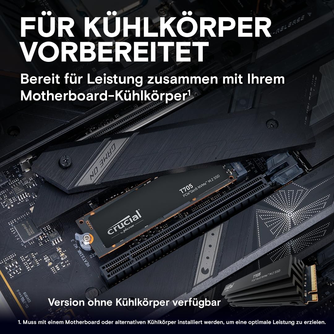 Crucial T705 1TB SSD PCIe Gen5 NVMe M.2 Interne SSD, bis zu 13.600MB/s, Microsoft DirectStorage, PCI