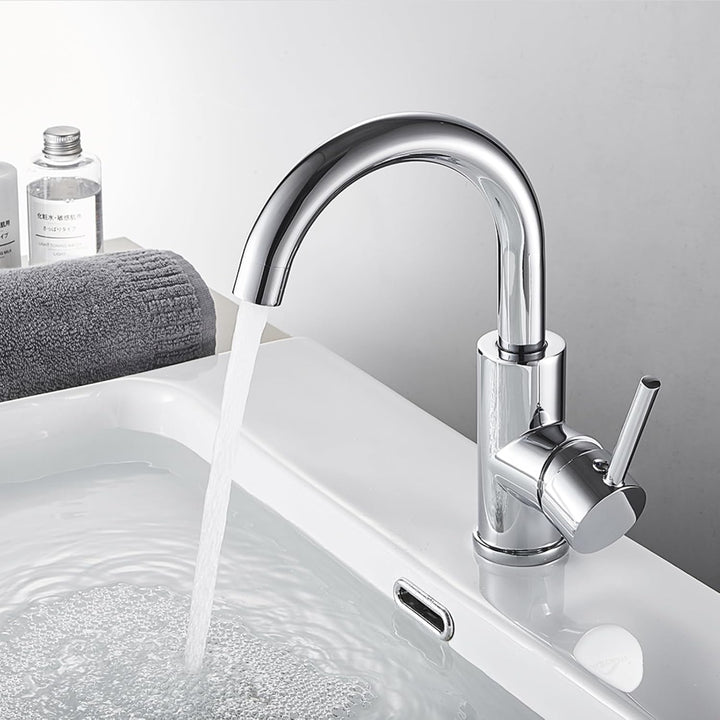 Auralum Wasserhahn Bad 360 grad drehbar, Wasserhahn Bad Hoch Messing chrom, Waschtischarmatur Hoch m