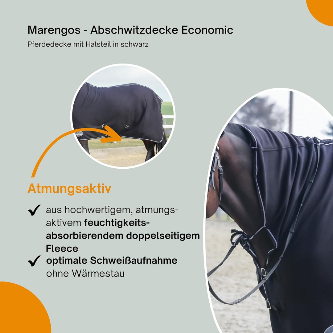 Marengos - Abschwitzdecke Economic mit Halsteil | Pferdedecke m. Kreuzgurt, Metallverschluss, Schwei