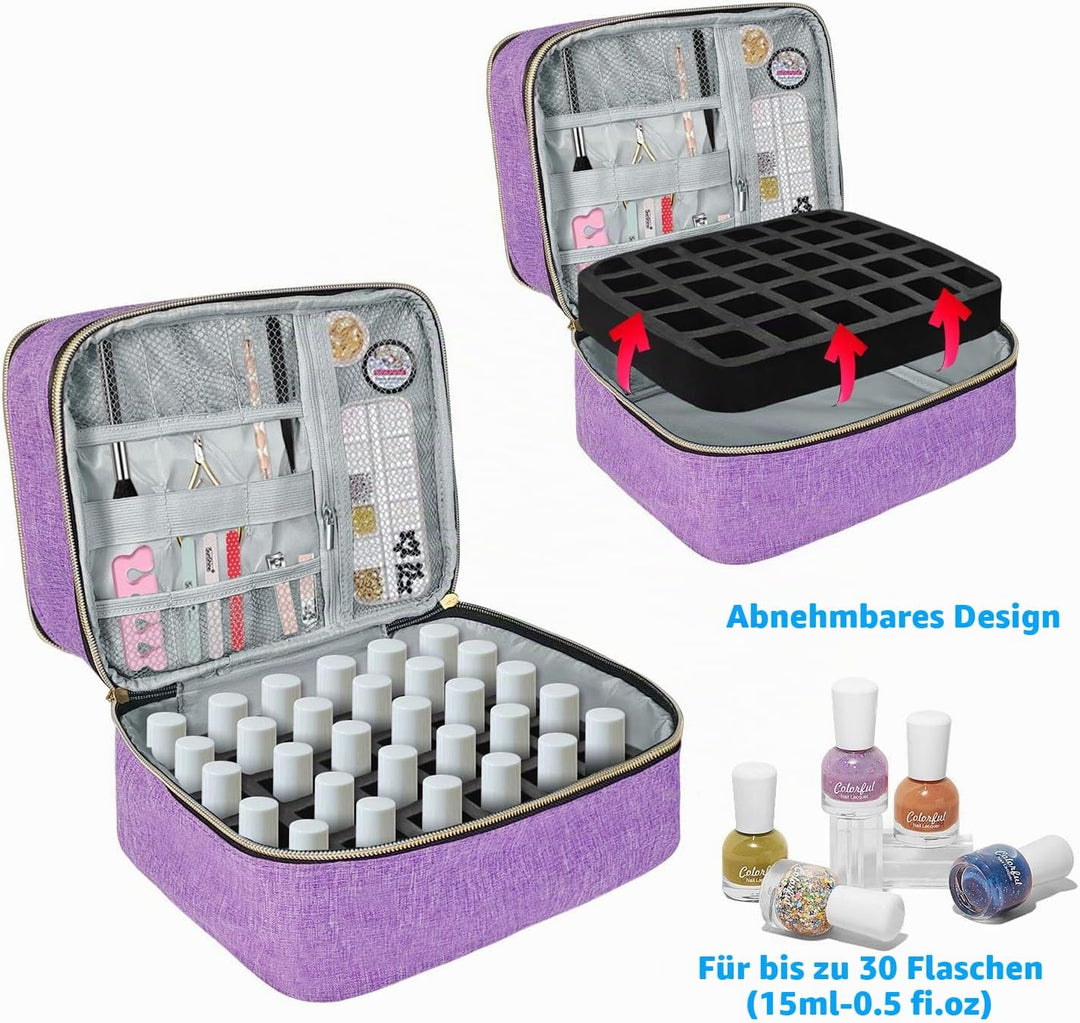 Nagellack Organizer Tasche, Doppelschicht Nagellack Aufbewahrung Box, Organizer Koffer für Nageldesi