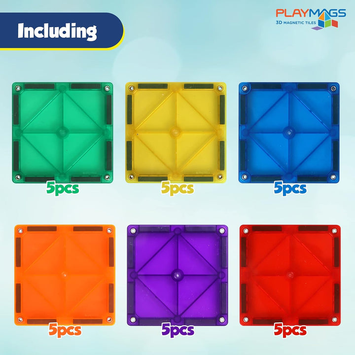 Playmags Starter Kit - 30 Stück Squares Set: Jetzt mit stärkeren Magneten, Robust, Super-Durable Mag
