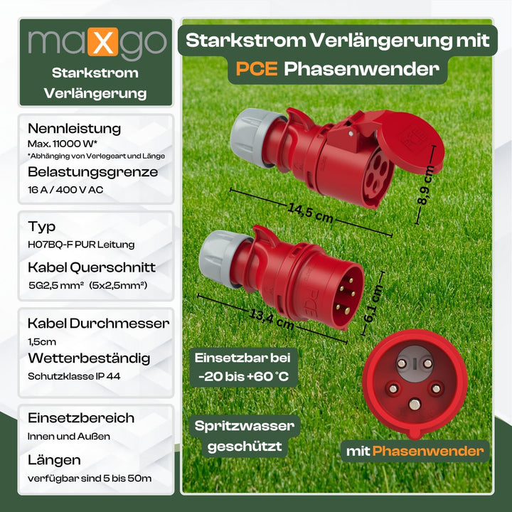 netbote24 CEE Starkstromkabel Verlängerungskabel 16A 400V Pur-Leitung mit Phasenwender H07BQ-F 5g2,5