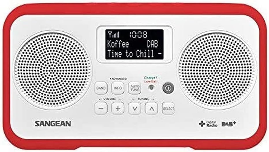 Sangean DPR-77 tragbares DAB+ Digitalradio (UKW-Tuner, Batterie/Netzbetrieb) weiss/rot, weiss/rot
