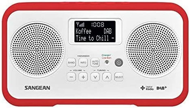 Sangean DPR-77 tragbares DAB+ Digitalradio (UKW-Tuner, Batterie/Netzbetrieb) weiss/rot, weiss/rot