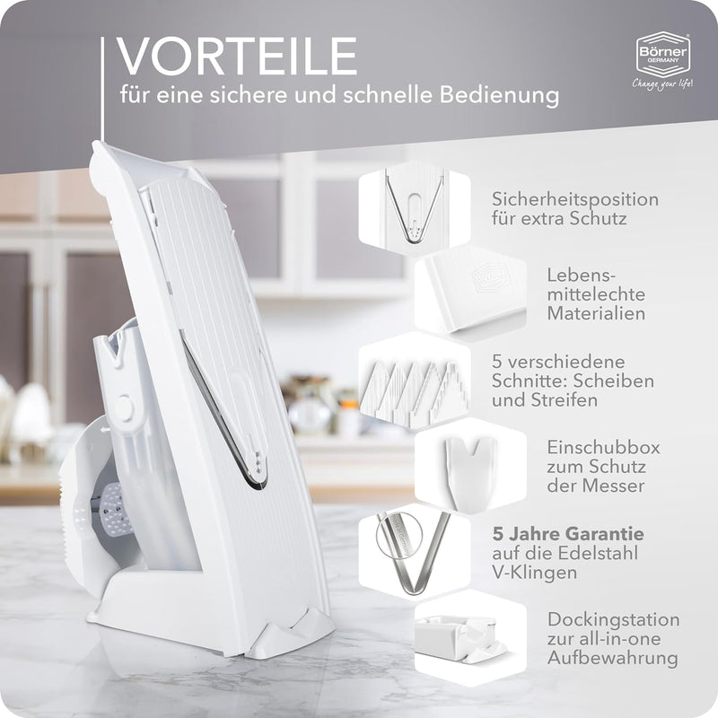 Börner Gemüsehobel V1 ClassicLine Profi-Set (8-tgl.) • V-Hobel Klassiker + extra viel Zubehör • Gemü