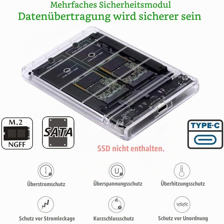 NFHK Dual NGFF B+M-Key M.2 SSD Karte JOBD Raid0 Span Bridge zu USB3.0 Typ-C USB-C 2.5Zoll SATA Combo