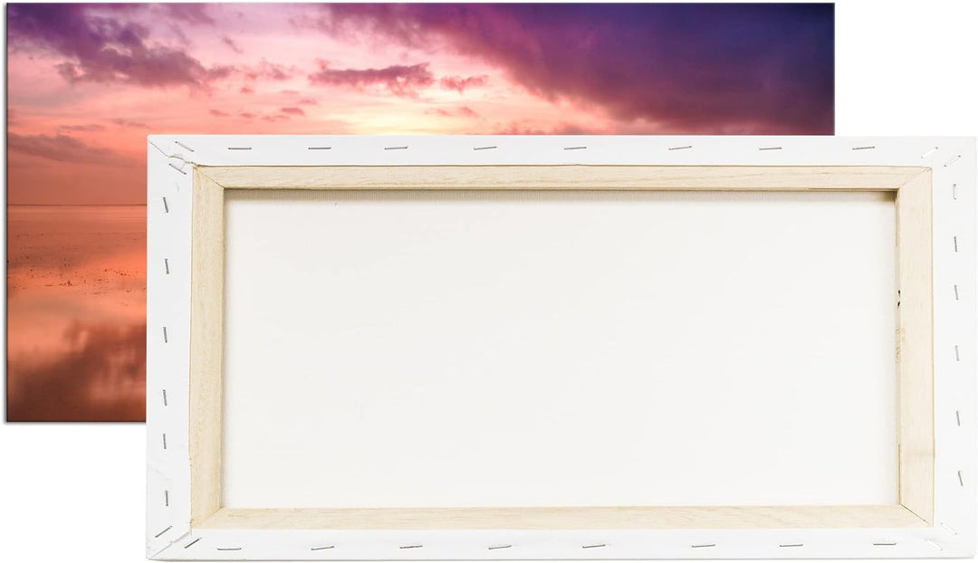 Einsames Boot im Sonnenuntergang Panorama 120x60 cm als Leinwandbild, Motiv fertig gerahmt auf Echth