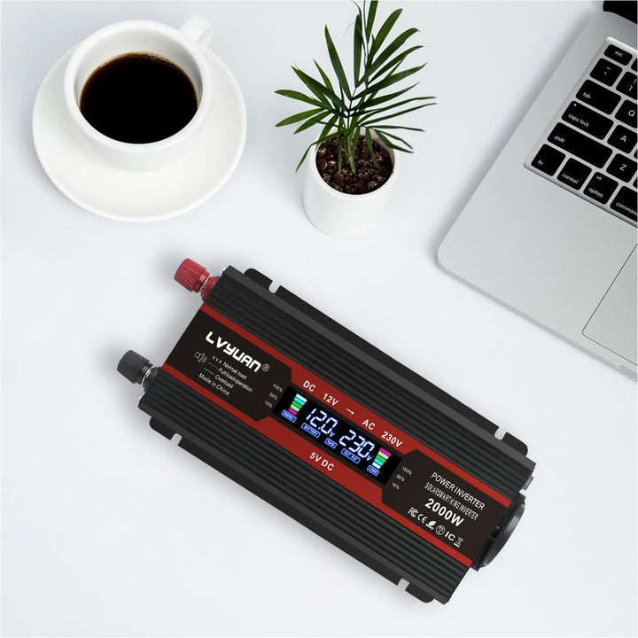 LVYUAN Spannungswandler 12V 230V 1000W / 2000W Wechselrichter LCD mit 2