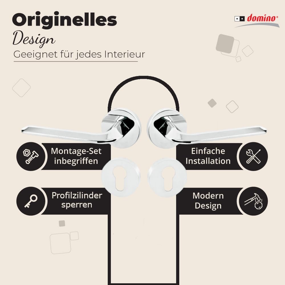 domino Türgriff FROST-R M6 PZ-Profilzylinder Drückergarnitur für Zimmertüren Türdrücker-Set Rosetten