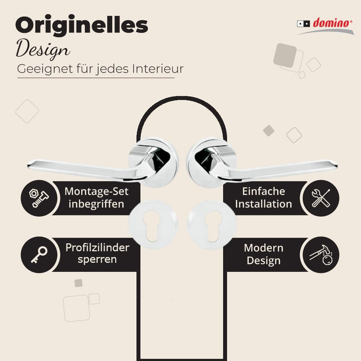 domino Türgriff FROST-R M6 PZ-Profilzylinder Drückergarnitur für Zimmertüren Türdrücker-Set Rosetten