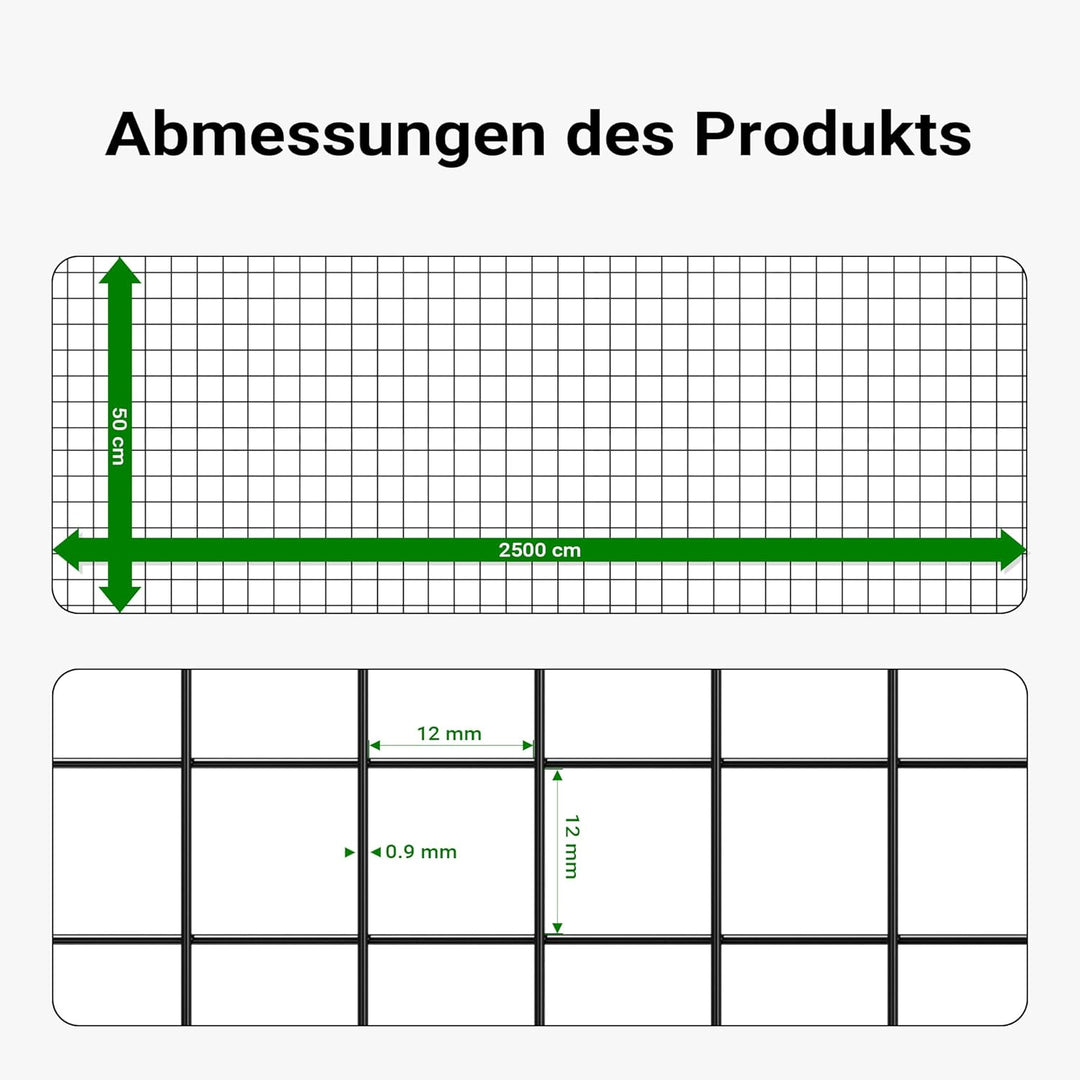 Wiltec Volierendraht 4-Eck in Schwarz mit 12x12mm Maschengrösse, 25m Rolle 50cm Höhe, aus verzinktem