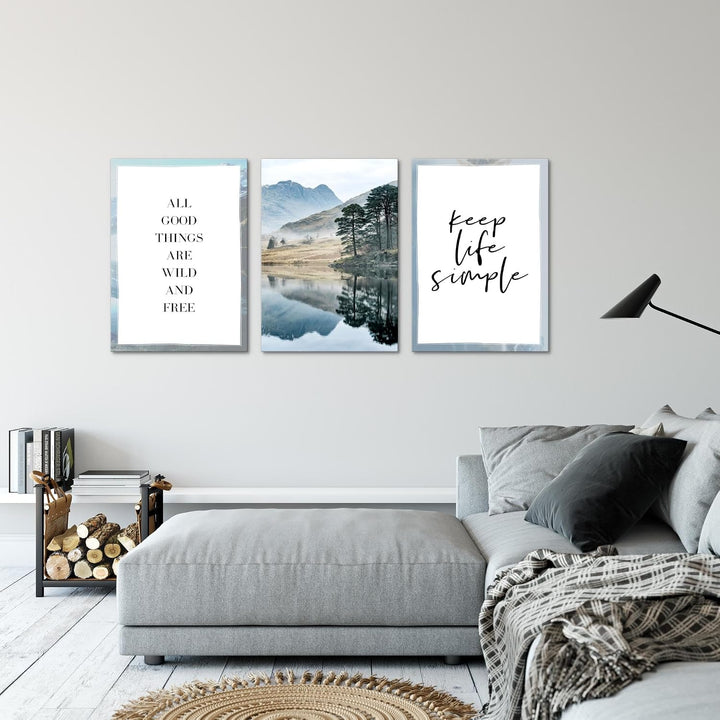 Novart Bilder Set See Berge - Kein Extra Rahmen benötigt - Wandbilder für Wohnzimmer Schlafzimmer -