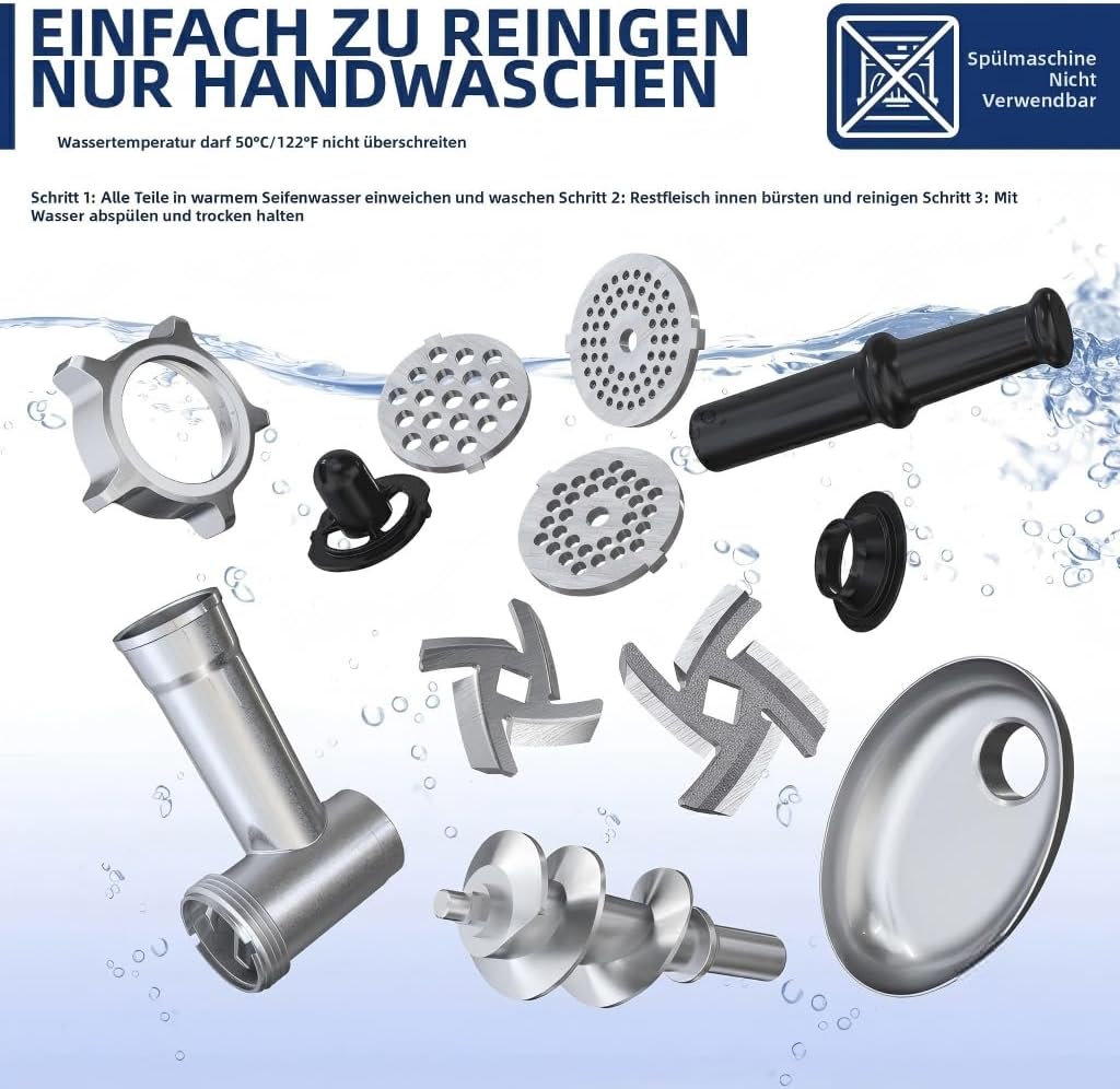 CHEFFANO 2800W[Max] Elektrischer Fleischwolf, 4-in-1 Multifunktions Fleischzerkleinerer mit 3 Edelst