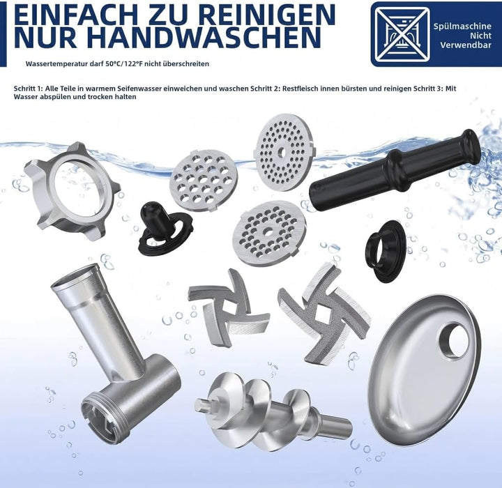 CHEFFANO 2800W[Max] Elektrischer Fleischwolf, 4-in-1 Multifunktions Fleischzerkleinerer mit 3 Edelst
