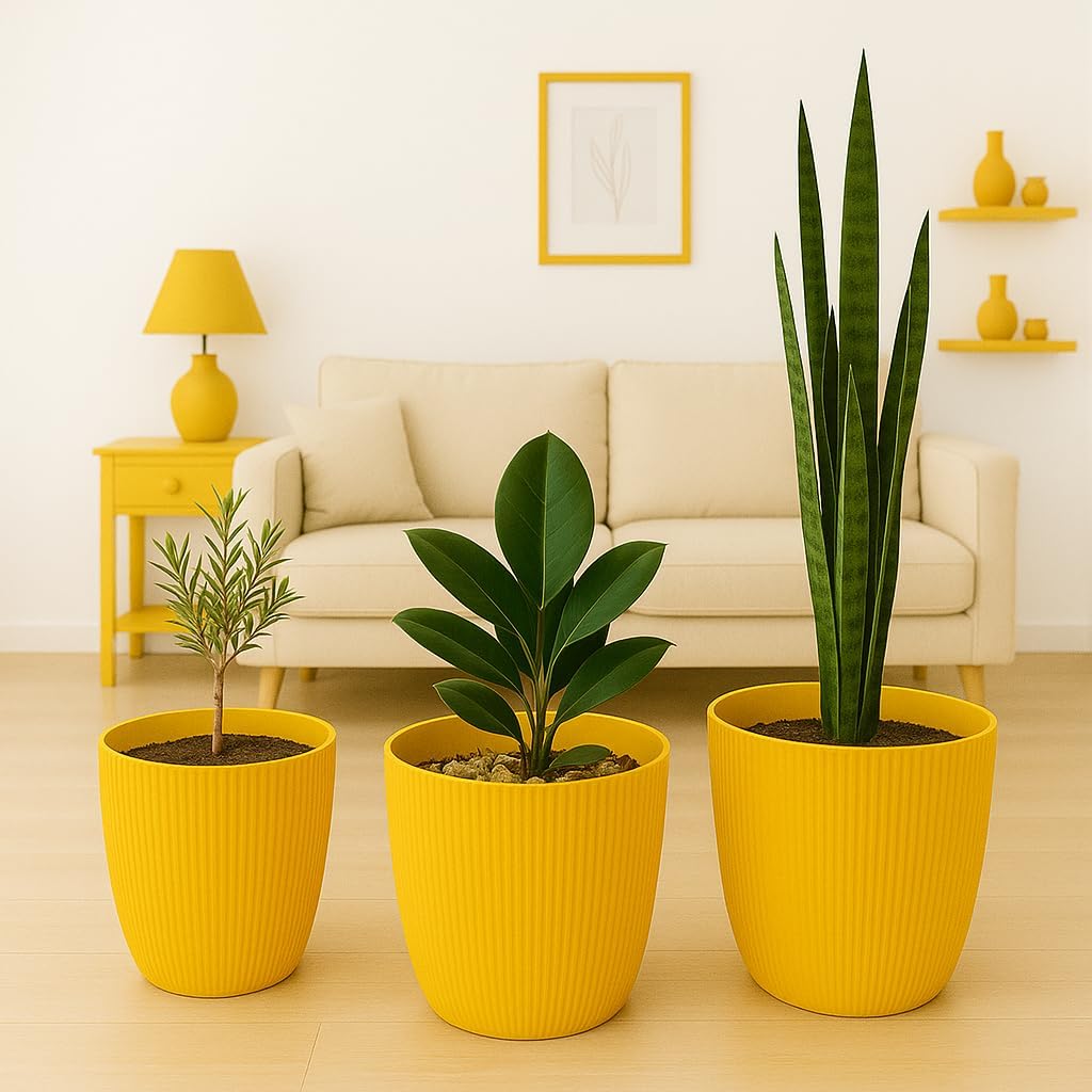 Home Garden Ornaments Blumentopf Set 3er – Kunststoff Übertopf, geriffeltes Design, modern & dekorat