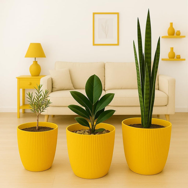 Home Garden Ornaments Blumentopf Set 3er – Kunststoff Übertopf, geriffeltes Design, modern & dekorat
