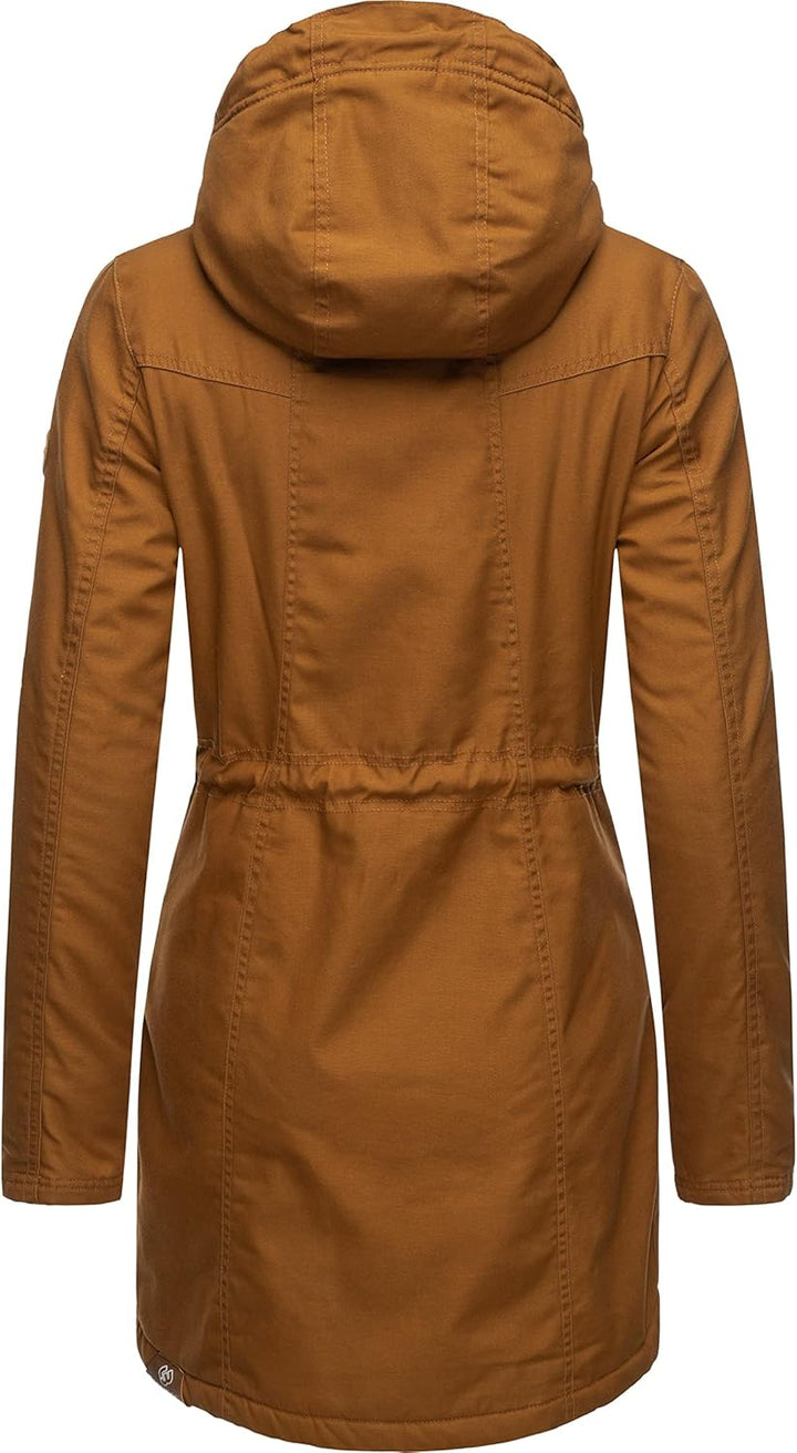 Ragwear Damen Mantel Lange warme Winterjacke mit Teddyfell-Kapuze Elsie Intl XS-5XL 3XL Cinnamon22,