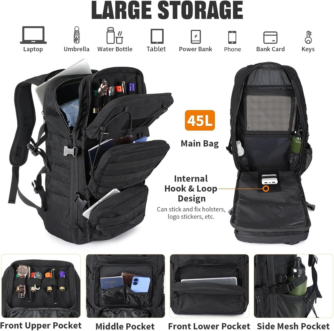 VINBAGGE Molle Rucksack Herren Wanderrucksack Taktischer Backpack Schulrucksack 900D Nylon Mehrere T