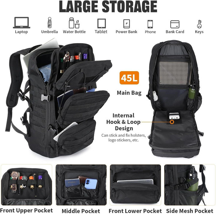 VINBAGGE Molle Rucksack Herren Wanderrucksack Taktischer Backpack Schulrucksack 900D Nylon Mehrere T