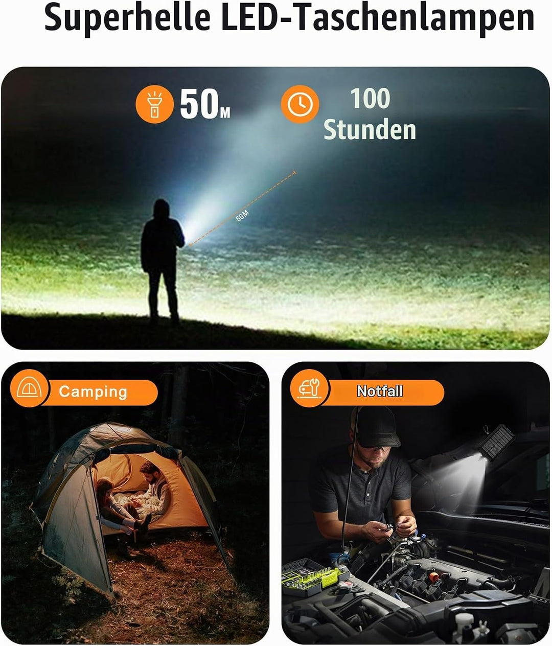 Solar Powerbank 26800mAh mit integrierten 4 Kabeln, Wireless Power Bank USB-C Ausgang/Eingang 15W Sc