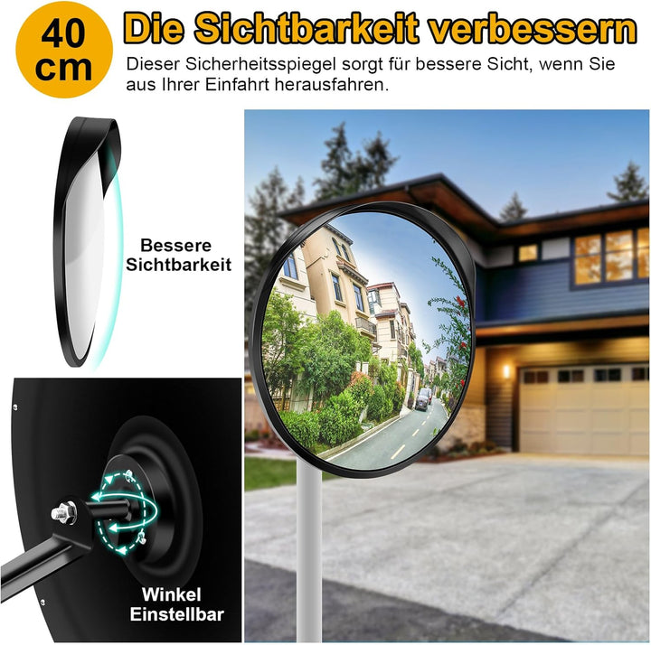 Angooni 40 cm Sicherheitsspiegel Verkehrsspiegel, Parkassistent, Verstellbarer Weitwinkel-Blickwinke